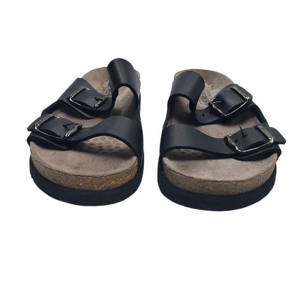 Mephisto Black Leather Two Strap Sandals Adjustable Buckles Cork Footbed Size 37 - Picture 7 of 16